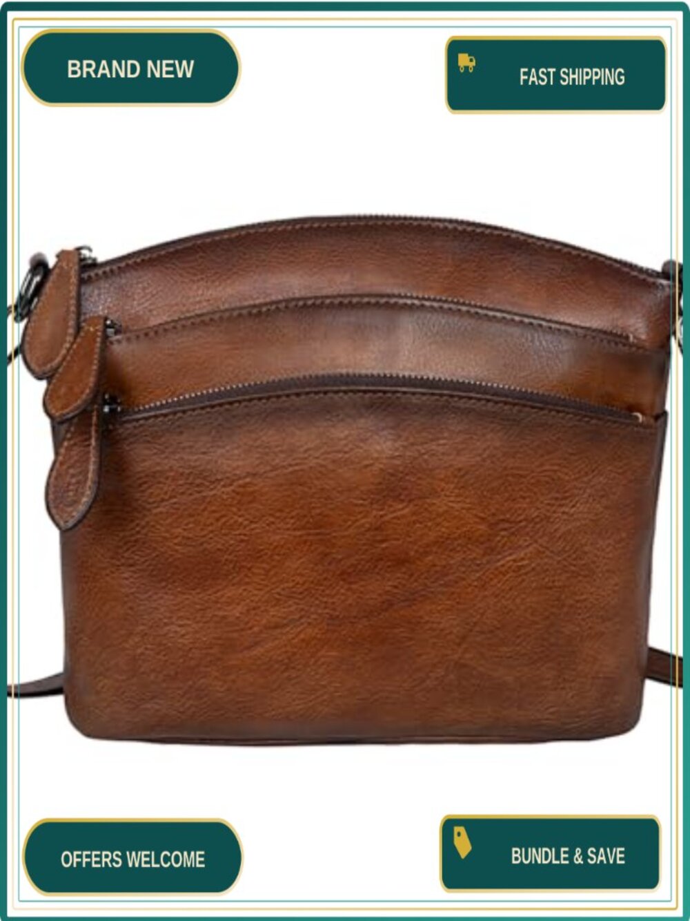 Vegetable Tanned Leather Crossbody Bag Adjustable Strap Travel Handbag